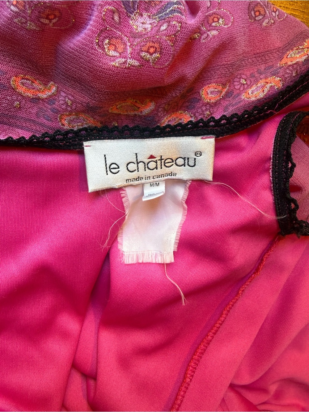 Le Château Y2K Pink Mesh Midi Dress Paisley Border Print Made in Canada - Picture 6 of 6
